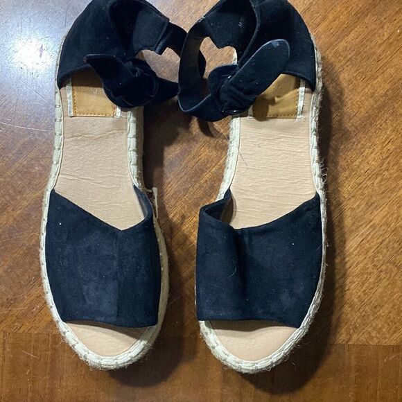 BellaMarie black suede leather platform wedge sandals size 7.5 - Picture 7 of 9